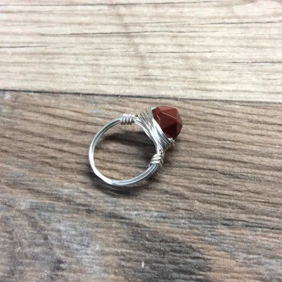 Red Jasper Ring - Sterling Silver Or 14k Gold Filled, Faceted Wire Wrapped Gemstone Ring