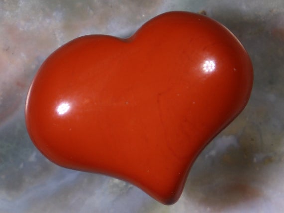 Red Jasper Puffy Heart Worry Healing Stone With Positive Healing Energy!