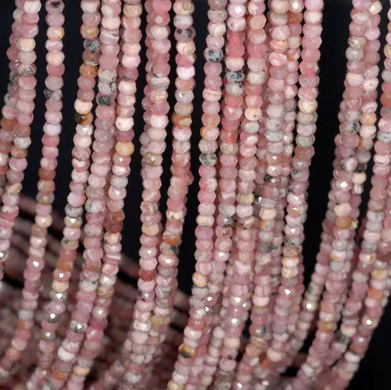 3x2mm Argentina Rhodochrosite Gemstone Pink Grade A Fine Faceted Rondelle Cut Loose Beads 15.5 Inch Full Strand (80002478-794)