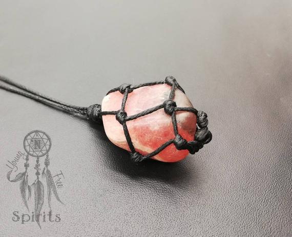 Rhodochrosite Necklace, Leo Scorpio Birthstone, Raw Crystal Necklace, Love Stone, Pink Gemstone, Heart Chakra, No Metal, Gift For Her, Peace