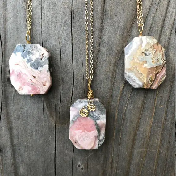 Rhodochrosite; Rhodochrosite Necklace; Rhodochrosite Pendant; Rhodochrosite Jewelry; Chakra Jewelry; Raw Rhodochrosite; Gold Filled