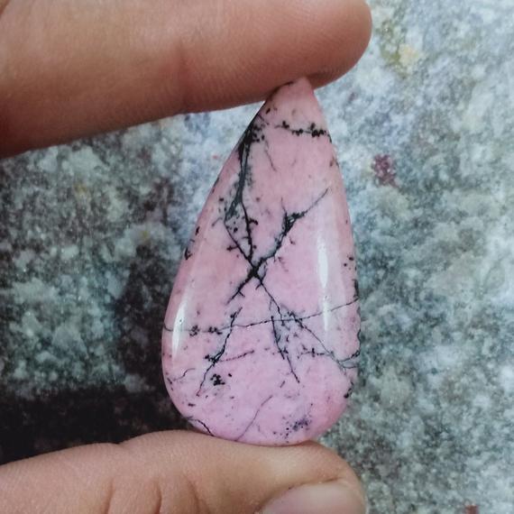 Natural Rhodonite 24x45x4 Pear Shape Cabochon Gemstone