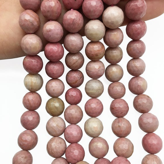 10mm Faceted Pink Rhodonite Beads, Round Gemstone Beads, Wholesale Beads