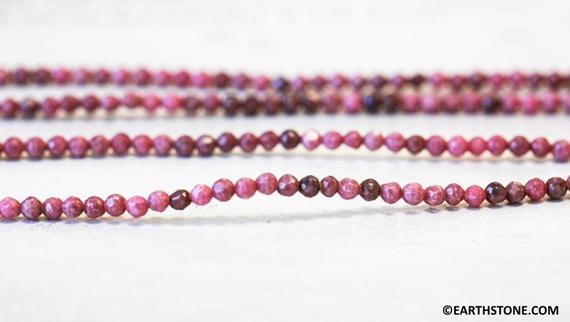 Xs/ Rhodonite 3mm Faceted Round Beads 15.5" Strand Genuine Pink With Black Pattern Gemstone Beads, For Jewelry Making