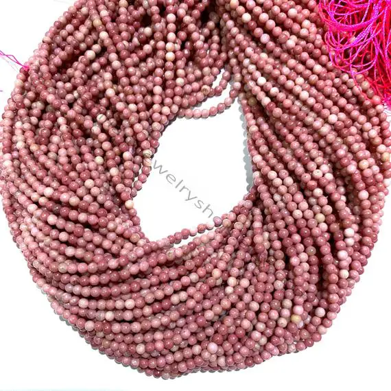Tiny Pink Rhodonite Smooth Beads 2mm 3mm, Small Natural Pink Gemstone Beads, Pink Delicate Semi Precious Spacer Beads