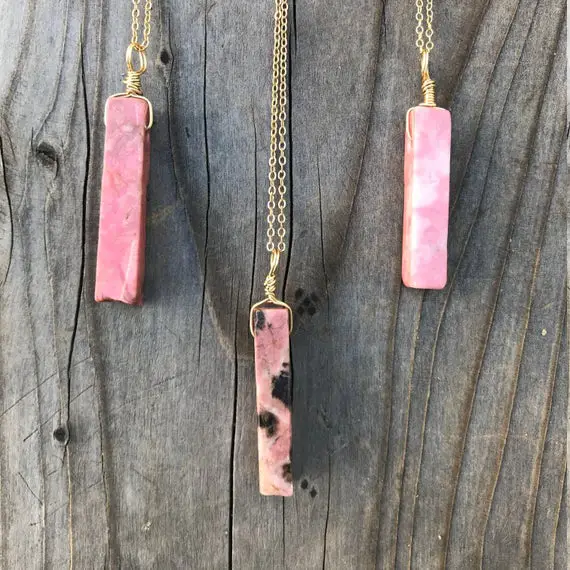 Rhodonite; Rhodonite Pendant; Rhodonite Necklace; Chakra Jewelry; Reiki Necklace; Natural Stone; Gold Filled