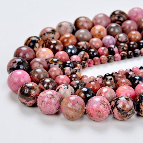 8mm Haitian Flower Rhodonite Gemstone Pink Black Round Loose Beads 7.5 Inch Half Strand (80002570 H-805)