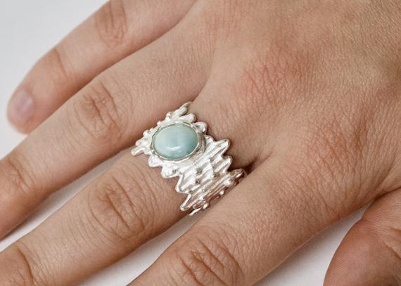 Ring Aragonit, Silber Ring Gebürstet, Statement Ring, Blue Aragonit