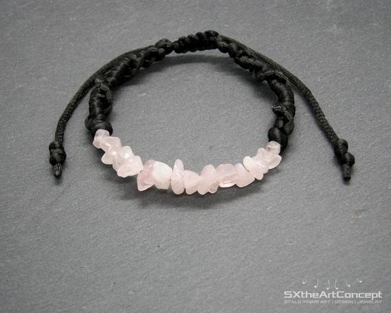 Rose Quartz Bracelet, Adjustable Stackable Wristband, Layering Unisex Jewelry