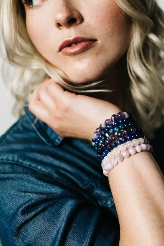 Rose Quartz Bracelet | Men's, Women’s Stretch Bracelet | Gold Or Silver Bead | Pink Natural Crystal Hand Made Jewelry
