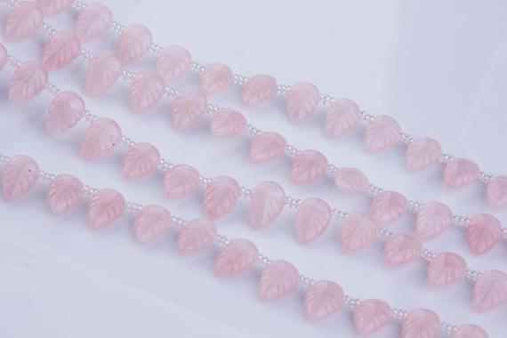 Rose Quartz Carved Leaf Beads, Semi Precious Gemstones, 16" Inch, High Quality, Natural Stones, Nature, Priced Per Strand, Rose03