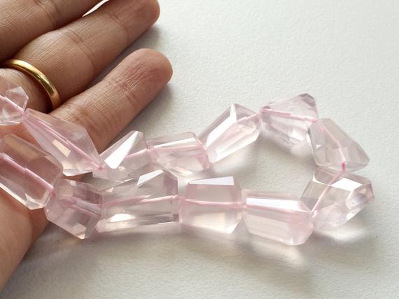 10x10mm To 13x11mm Rose Quartz Faceted Nuggets, Rose Quartz, Rose Quartz For Jewelry, Rose Quartz Step Cut Tumbles (8in To 16in Strand)