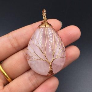Rose Quartz Teardrop Pendant Pink Quartz Crystal Pendant Wire Wrapped Tree of Life Pendant Gemstone Pendant Wholesale Pendant Charm 3pcs/lot | Natural genuine Gemstone jewelry. Buy crystal jewelry, handmade handcrafted artisan jewelry for women.  Unique handmade gift ideas. #jewelry #beadedjewelry #beadedjewelry #gift #shopping #handmadejewelry #fashion #style #product #jewelry #affiliate #ad