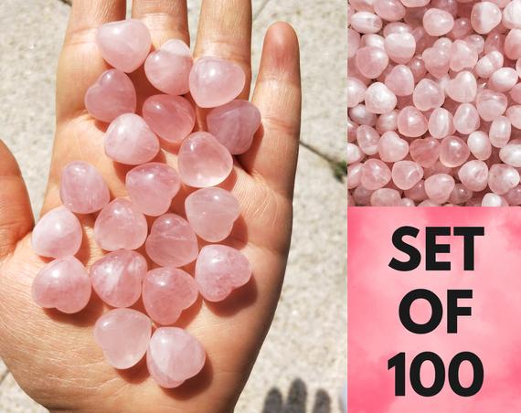 Rose Quartz Heart Stone Set Of 100 5/8" 15mm Wholesale Bulk