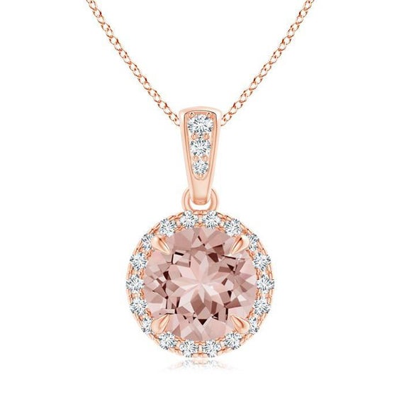 Round Morganite Necklace- Bridesmaid Necklace- Morganite Pendant- Gift For Her