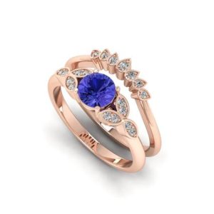 Natural Tanzanite Engagement Ring Set 18K Rose Gold, Unique Vintage Bridal Ring with Wedding Band, Sterling Silver Stackable Ring for Women | Natural genuine Array rings, simple unique alternative gemstone engagement rings. #rings #jewelry #bridal #wedding #jewelryaccessories #engagementrings #weddingideas #affiliate #ad