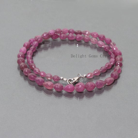 Beautiful Pink Ruby Beaded Necklace, 5x6mm-7x9mm Ruby G.f. Faceted Drops Gemstone Beads Necklace, Aaa Wedding Gift July Birthstone Necklace