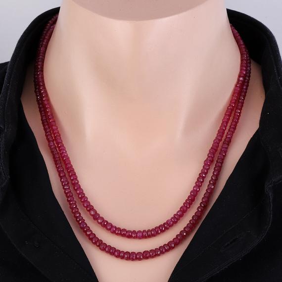 Genuine Ruby Necklace Ruby Faceted Beads Natural Ruby Stone Necklace Faceted Ruby Gemstone Beads Pink Ruby Gift Necklace Beads Stone 2 Line
