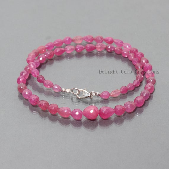 Gorgeous Pink Ruby Gemstone Beaded Necklace, 4x6mm-9x9mm Ruby Faceted Teardrop Beads Necklace Aaa++ Precious Stone Necklace 18 Inch