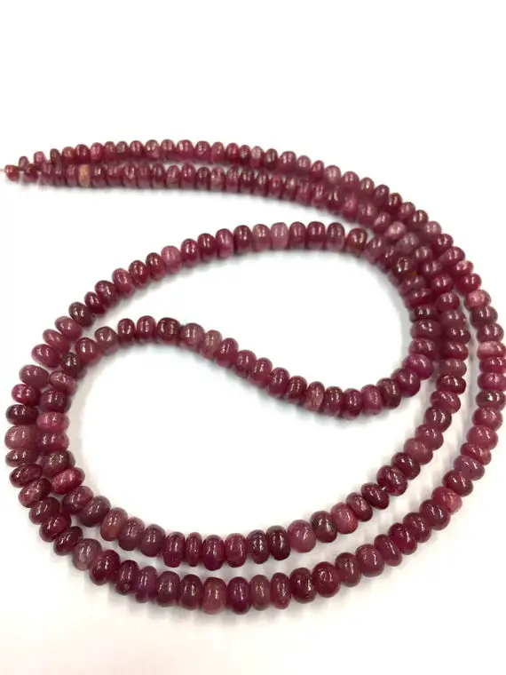 Natural Ruby Smooth Beads Ruby Heated Rondelle Beads Ruby Gemstone Ruby Jewelry Beads Ruby String 4-4.5 Mm 19" Strand