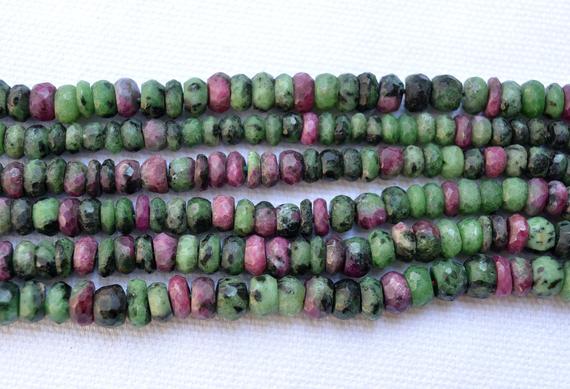 Ruby Zoisite Beads, Faceted Rondelle, Colorful Beads, Zoisite Beads, Green Beads, Center Drilled Beads, 6mm Ruby Beads, 8" Strand #pp4506