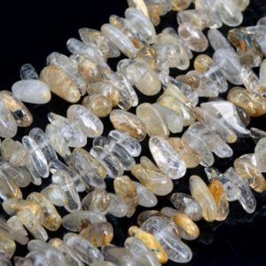 Shop Rutilated Quartz Chip & Nugget Beads! Genuine Natural Gold Rutilated Quartz Loose Beads Grade A Stick Pebble Chip Shape 12-24×3-5mm | Natural genuine chip Rutilated Quartz beads for beading and jewelry making.  #jewelry #beads #beadedjewelry #diyjewelry #jewelrymaking #beadstore #beading #affiliate #ad
