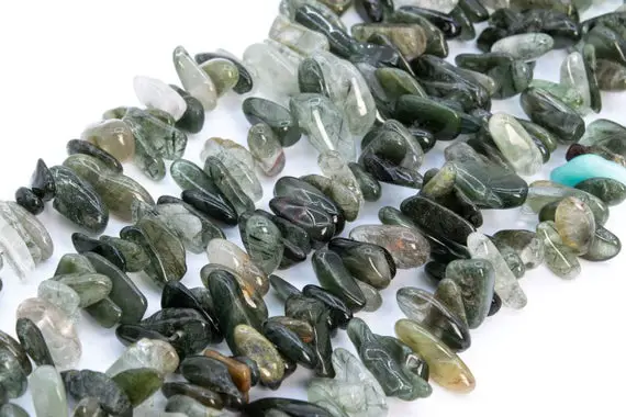 Genuine Natural Green Rutilated Quartz Loose Beads Grade Aaa Stick Pebble Chip Shape 12-24x3-5mm