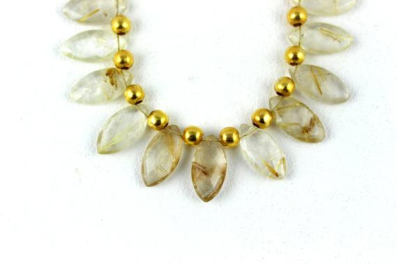 1 Strand Natural Golden Rutile Quartz Marquise Shape Faceted Approx 8x16mm Bead Rutilated Beads Natural Golden Rutile,best Quality,wholesale