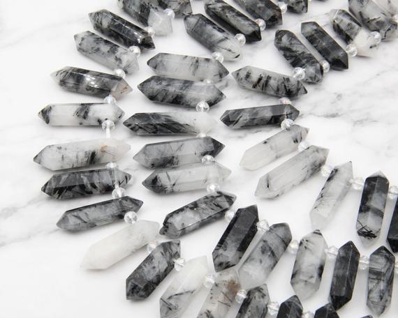 Natural Rutilated Quartz Point Beads,double Obelisk Large Crystals Quartz Point Beads,healing Crystals,top Drilled Hole Crystals Gemstone.