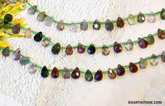 S/ Rutilated Quartz 5x8mm Flat Pear Briolette Beads 15.5" Strand Natural Multi Color Quartz Gemstone Dangling Beads For Jewelry Making
