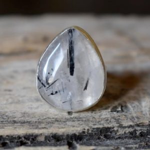 Shop Rutilated Quartz Rings! Black Rutile Quartz ring, Statement Ring/ 925 Sterling Silver Ring/ Gift for her/ Birthstone Jewelry/ Handmade Ring #B248 | Natural genuine Rutilated Quartz rings, simple unique handcrafted gemstone rings. #rings #jewelry #shopping #gift #handmade #fashion #style #affiliate #ad
