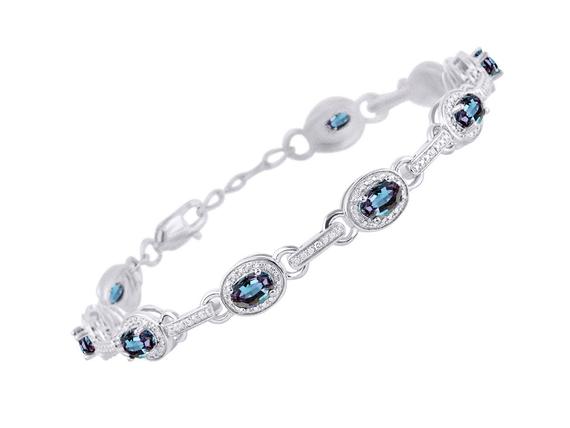 Rylos Spectacular Tennis Bracelet Set With Simulated Alexandrite/mystic Topaz & Diamonds-june Birthstone/sterling Silver/yellow Gold Plated