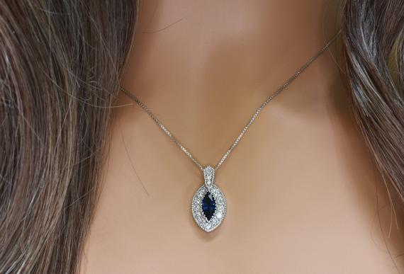 Natural Sapphire And Diamond Pendant In 14k Gold | Solid 14k Gold | Fine Jewelry | Free Shipping
