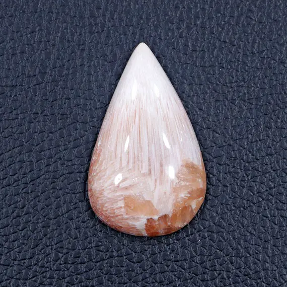 26*42 Mm Pear Shape Natural Scolecite 43 Cts Beautiful Scolecite Semi Precious Gemstone Scolecite Flat Back Cabochon Ornamental Gemstone