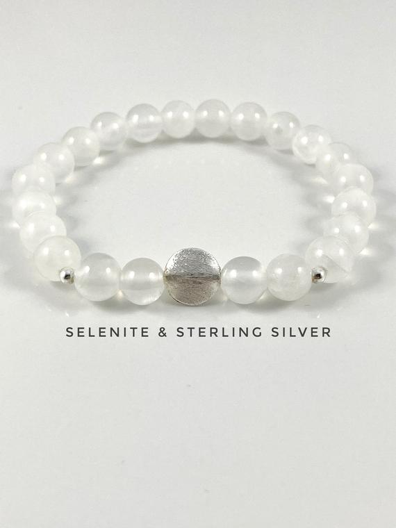 Selenite Bracelet, Sterling Silver, Celestial Bracelet