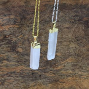 Selenite Pendant Gold Plated, Selenite Jewelry, Selenite Necklace, Gift, Raw Selenite Crystal, Healing Crystals | Natural genuine Selenite necklaces. Buy crystal jewelry, handmade handcrafted artisan jewelry for women.  Unique handmade gift ideas. #jewelry #beadednecklaces #beadedjewelry #gift #shopping #handmadejewelry #fashion #style #product #necklaces #affiliate #ad
