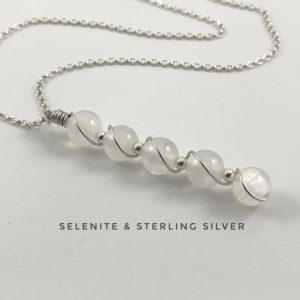 Shop Selenite Pendants! Selenite Pendant with Sterling Silver, Crystal Necklace | Natural genuine Selenite pendants. Buy crystal jewelry, handmade handcrafted artisan jewelry for women.  Unique handmade gift ideas. #jewelry #beadedpendants #beadedjewelry #gift #shopping #handmadejewelry #fashion #style #product #pendants #affiliate #ad