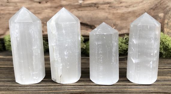 Selenite Tower Point For Crystal Grid