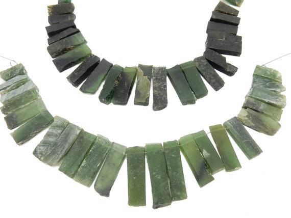 Serpentine Bar Beads -unpolished Natural Amazing Green Beads - One (1) Strand (s108b6-01)