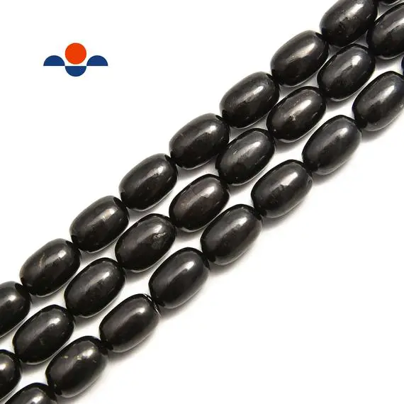 Shungite Smooth Oval Bean Shape Nugget Beads 6x10mm 8x12mm 10x14mm 15.5'' Strand