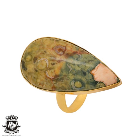 Size 10.5 - Size 12 Rhyolite Rainforest Jasper Ring Meditation Ring 24k Gold Ring Gpr1015