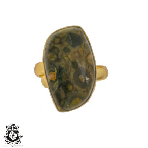 Size 5/6/7/8/9/10/11/12 Rhyolite Rainforest Jasper Ring Meditation Ring 24k Gold Ring Gpr633