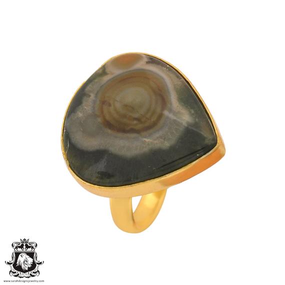Size 9.5 - Size 11 Rainforest Jasper Rhyolite Ring Meditation Ring 24k Gold Ring Gpr1031