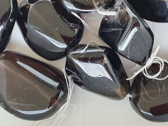 Dark Smoky Quartz Large Tumbled Nuggets. 17 Beads. 20 To 28mm Long Beads. 16 Inch Strand.