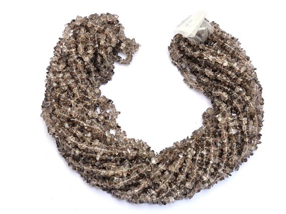 Smoky Quartz Uncut Chips 5mm Beads Necklace | 34inch Strand | Natural Semi Precious Gemstone Smooth Chips Beads | Jewelry Making Supplies