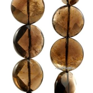 Shop Smoky Quartz Faceted Beads! 18mm Smoky Quartz Gemstone Faceted Flat Round Loose Beads 7 inch Half Strand (90144142-B21-536) | Natural genuine faceted Smoky Quartz beads for beading and jewelry making.  #jewelry #beads #beadedjewelry #diyjewelry #jewelrymaking #beadstore #beading #affiliate #ad