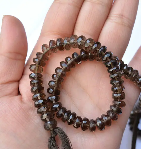 Smoky Quartz Faceted Rondelle Gemstone Beads, Faceted Rondelle Loose Gemstone Beads For Necklace, 9mm, 12 Inches Strand