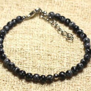 Shop Snowflake Obsidian Bracelets! 925 sterling silver and semi precious 4mm snowflake Obsidian stone bracelet | Natural genuine Snowflake Obsidian bracelets. Buy crystal jewelry, handmade handcrafted artisan jewelry for women.  Unique handmade gift ideas. #jewelry #beadedbracelets #beadedjewelry #gift #shopping #handmadejewelry #fashion #style #product #bracelets #affiliate #ad