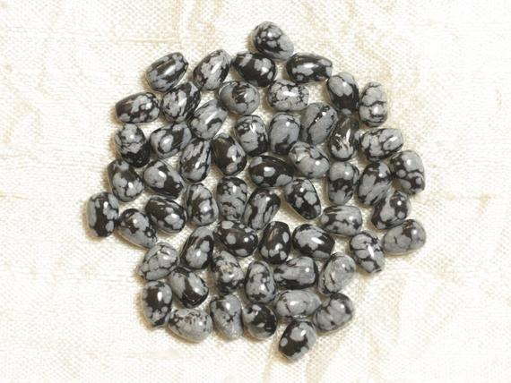 10pc - Perles De Pierre - Obsidienne Flocon Neige Mouchetée Gouttes 7x5mm - 4558550035998