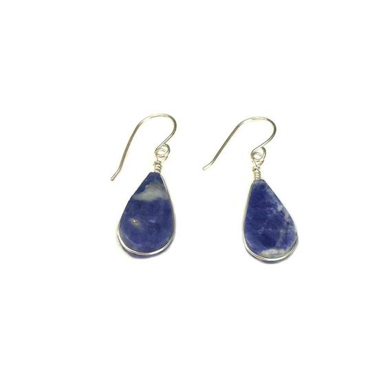 Sodalite Earrings | Navy Blue And Silver Sodalite Jewelry | Denim Blue Earrings | Birthday Gift For Aunt | Dainty Teardrop Earrings